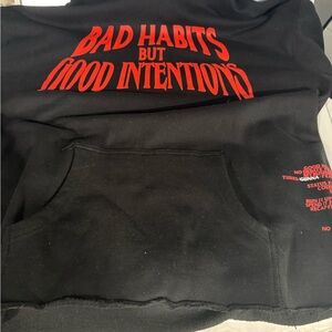 V lone hoodie Black Hoodie with Red Text